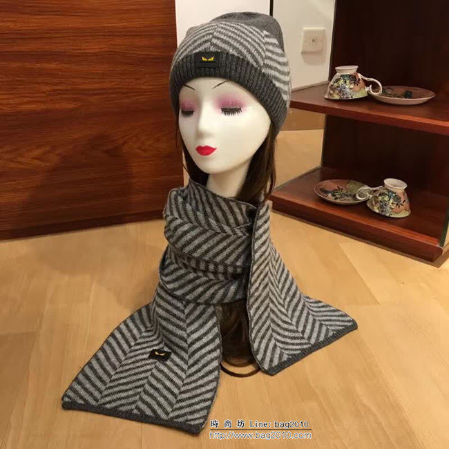 FENDI芬迪 新款羊絨混紡 原單帽子圍巾套裝 LLWJ5631